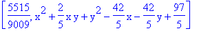 [5515/9009, x^2+2/5*x*y+y^2-42/5*x-42/5*y+97/5]